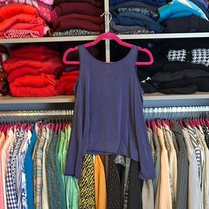 Hollister blue long sleeve cold shoulder v criss cross back top size XS